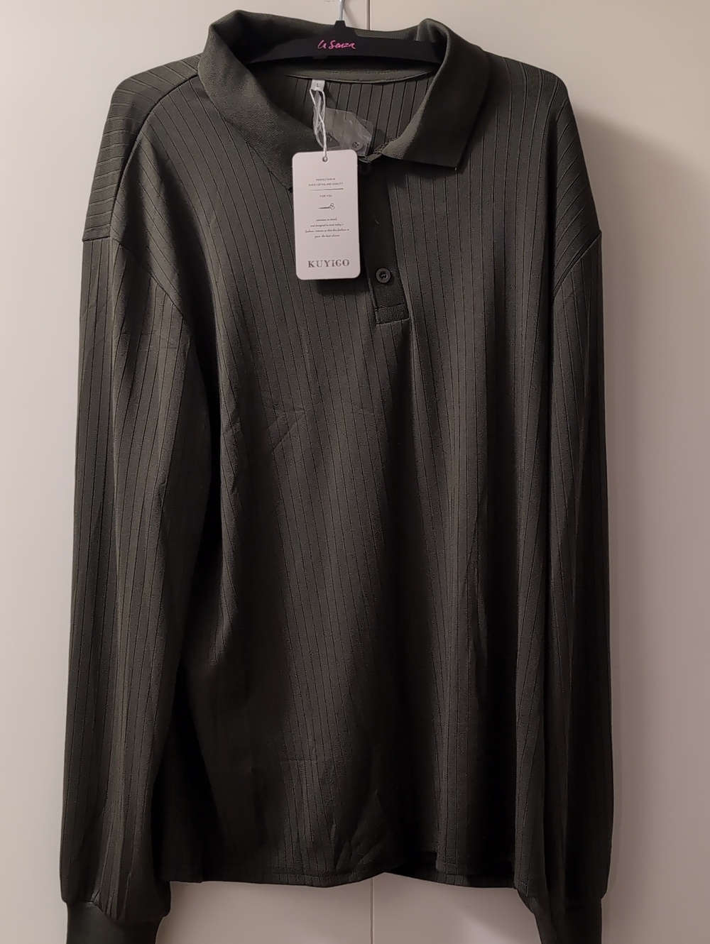 Men's Long-Sleeve Polo in Olive Green